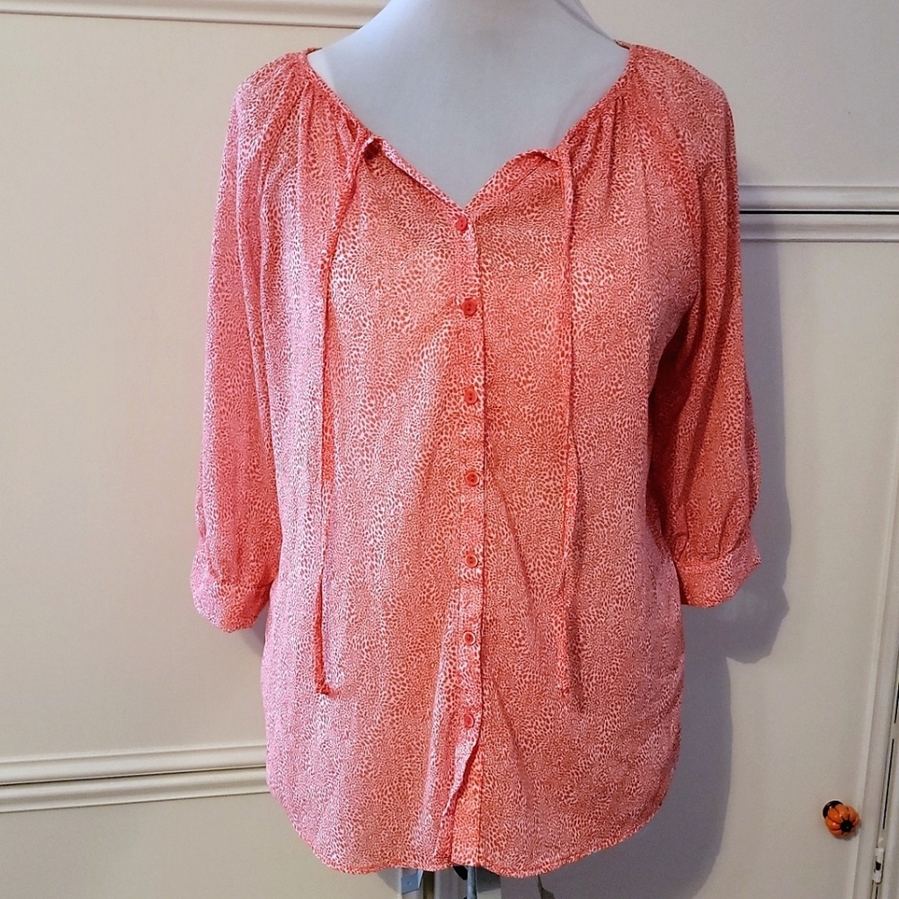 Olivia Moon Red & White Patterned Sheer Blouse